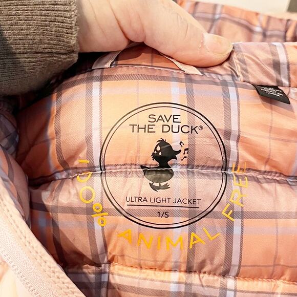 Save The Duck Full Zip Hooded Puffer Jacket Parka Coat Pink Small - Picture 3 of 7